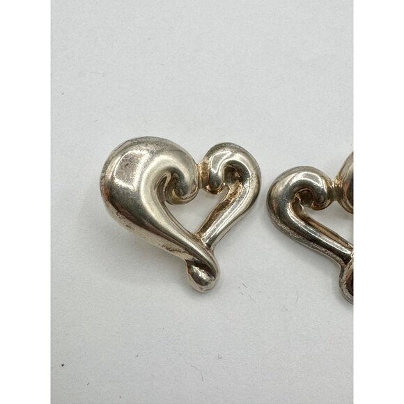 Vintage Sterling Silver Artisan Modernist Semi Puffy Heart Sculpture Earrings - Picture 2 of 3